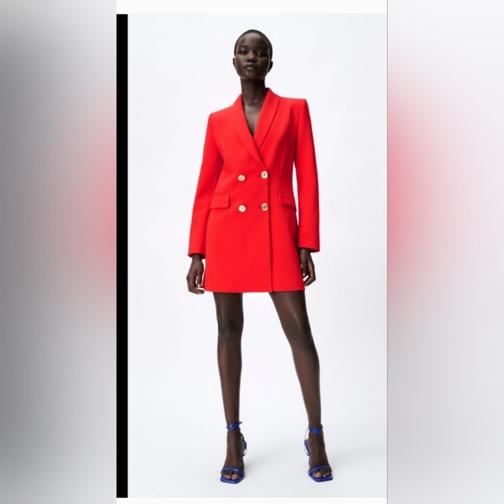 Zara Red Tailored Blazer with Notched Lapel‎